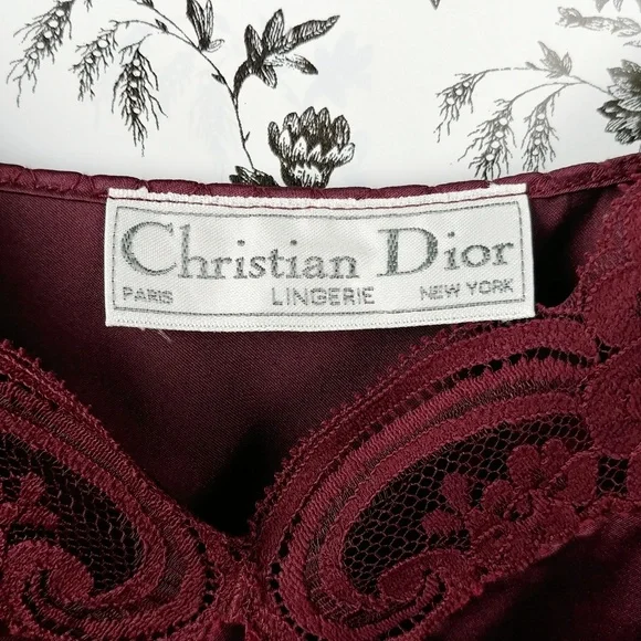 Vintage Christian Dior Burgundy Satin and Lace Nightgown Long Nightgown Size M - Picture 7 of 7